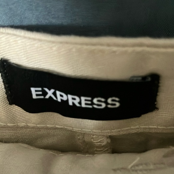 Express: Light Khaki Cropped Wide Leg High Rise Pants-98% Cotton- 2 - Picture 2 of 14